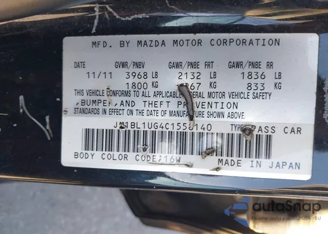 2012 Mazda Mazda3 I Sport from USA, damaged, VIN JM1BL1UG4C1558140